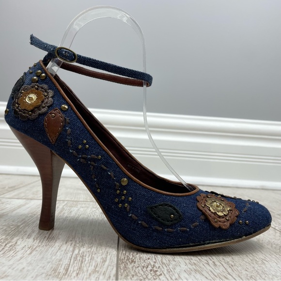 PELLE Moda 7.5 denim jeans leather pumps mart jane - Picture 2 of 4